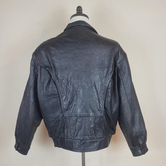 VTG Winlit Leather Jacket Large Black Motorcycle Biker Asymmetrical Bomber 90s - Picture 3 of 12